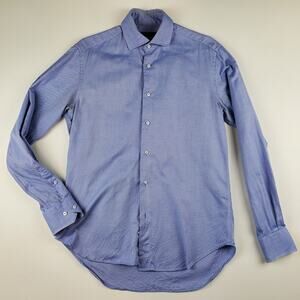 Zara Man Tailored Fit Blue Collared Button Down Casual Cotton Dress Shirt 15